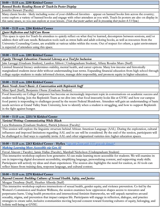 screenshot of the 2025 Thursday program, with sessions listed by hour with included descriptions